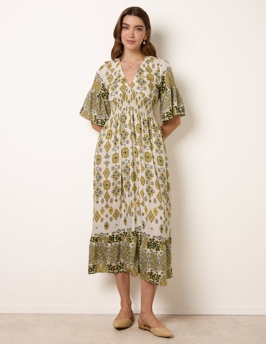 V Neck Border Print Dress - Image 3