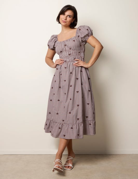 Gingham Milkmaid Midi Dress - Image 1