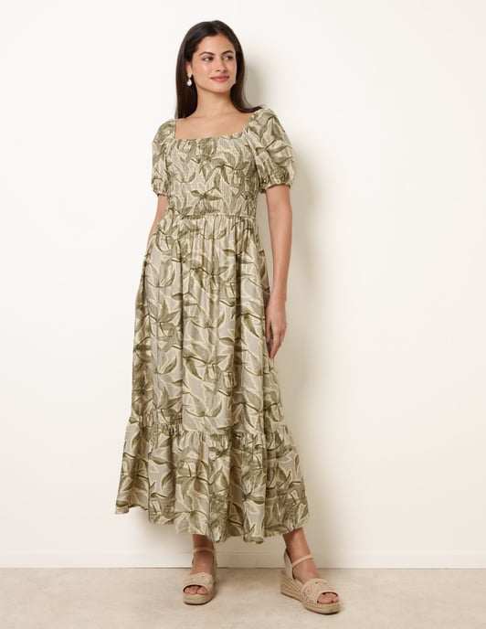 Large Floral Printed Square Neck Puff Sleeve Dress - Image 3