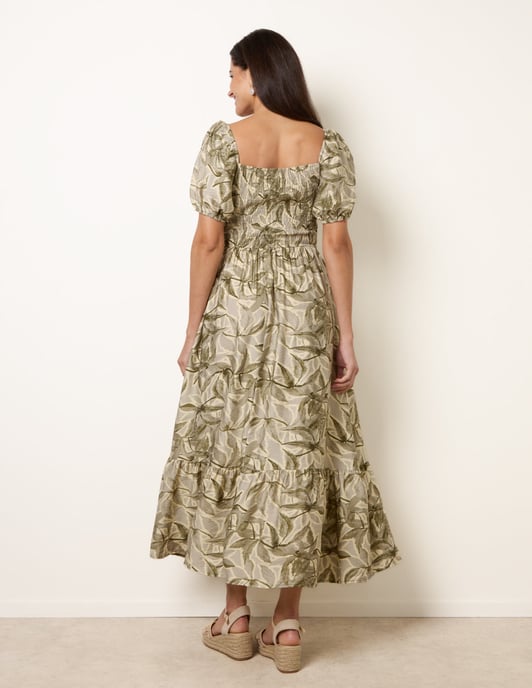 Large Floral Printed Square Neck Puff Sleeve Dress - Image 4