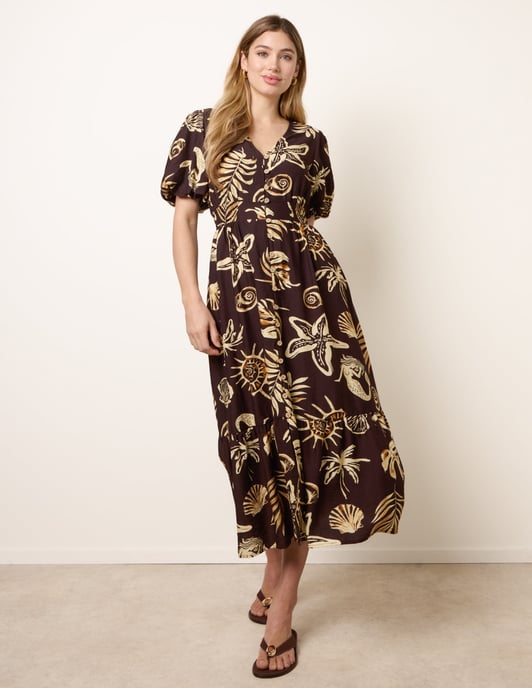 Tropical Button Through Midi Dress - Image 1