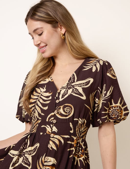 Tropical Button Through Midi Dress - Image 2