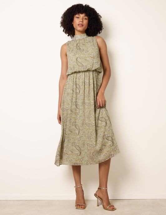 Paisley Print Rhinestone High Neck Midi Dress - Image 3