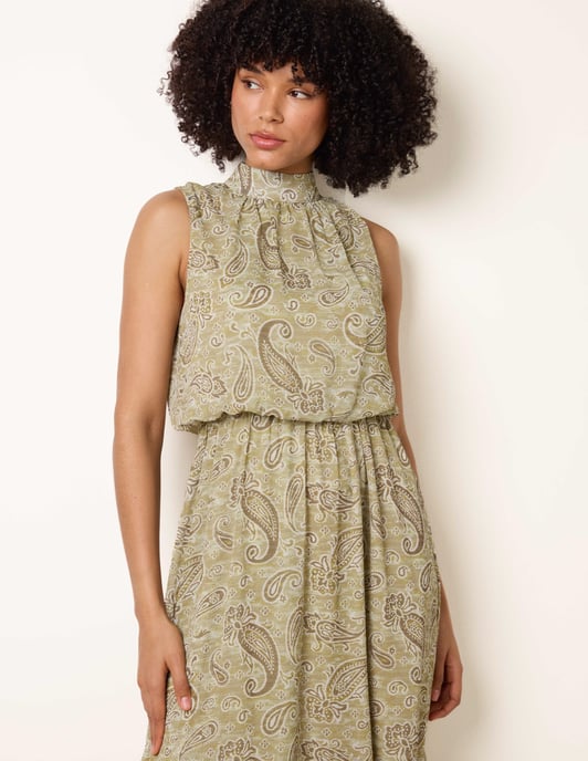 Paisley Print Rhinestone High Neck Midi Dress - Image 4