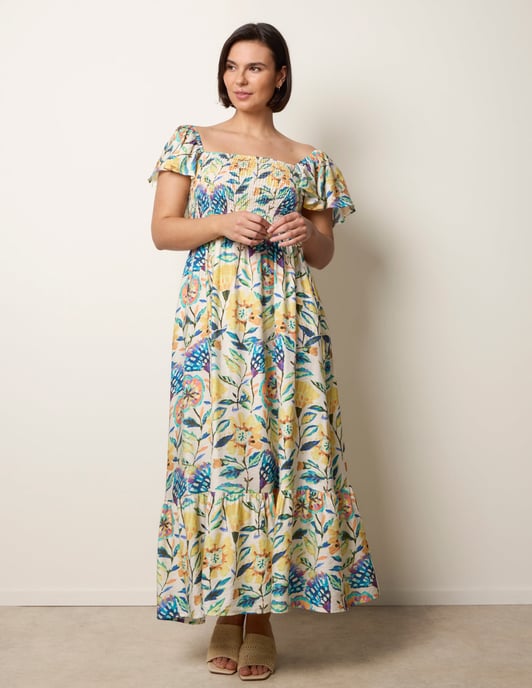 Frill Sleeveless Tropical Floral Print Dress - Image 3