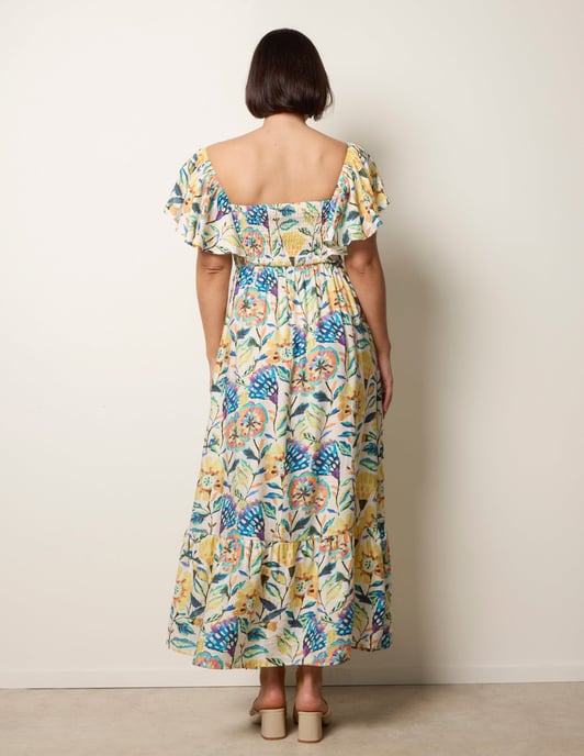Frill Sleeveless Tropical Floral Print Dress - Image 4