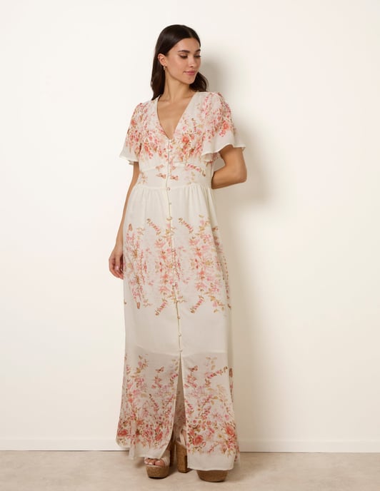 Floral Print Button Front Maxi Dress - Image 1