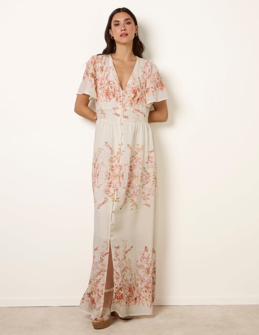 Floral Print Button Front Maxi Dress - Image 3