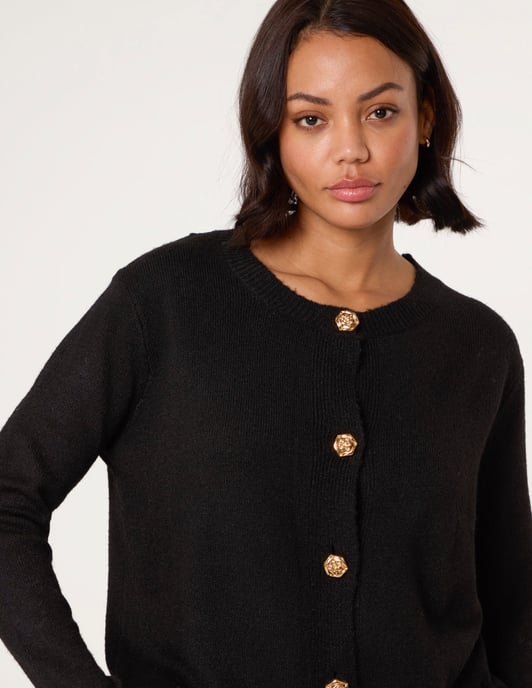 Gold Flower Buttons Cardigan - Image 3