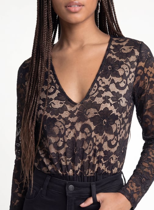 Long Sleeved Lace Mesh Bodysuit - Image 3