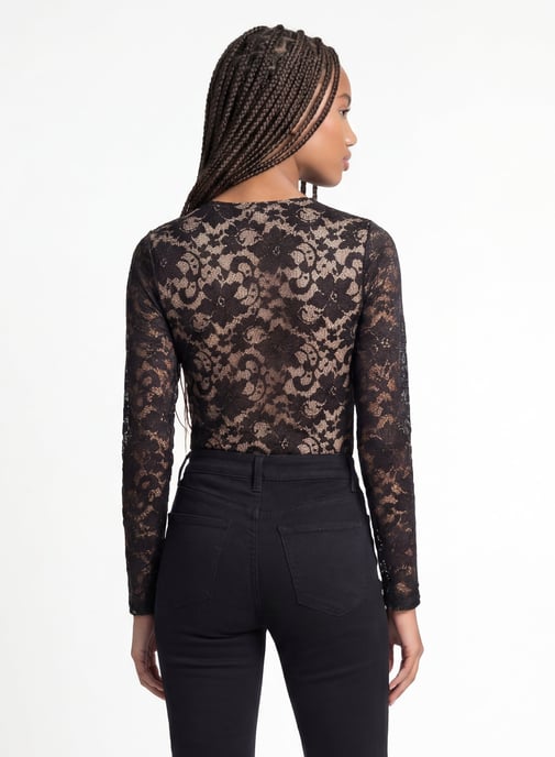 Long Sleeved Lace Mesh Bodysuit - Image 4