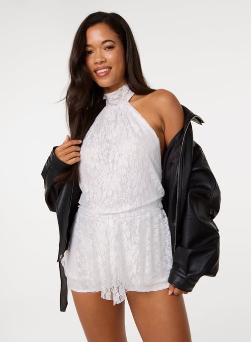 Halter Lace Peplum Playsuit - Image 1