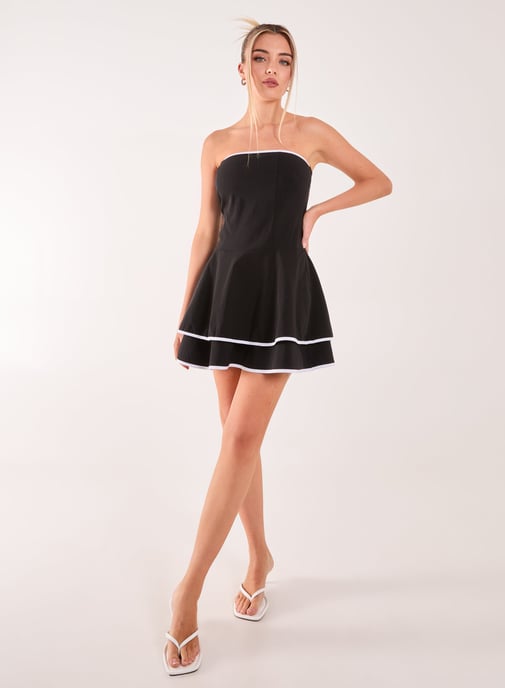 Bandeau Contrast Binding Mini Dress - Image 1