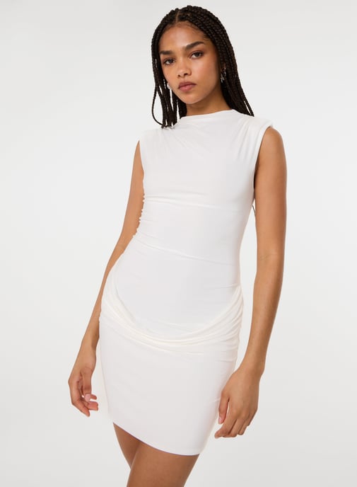 Shoulder Pad Ruched Front Mini Dress - Image 1