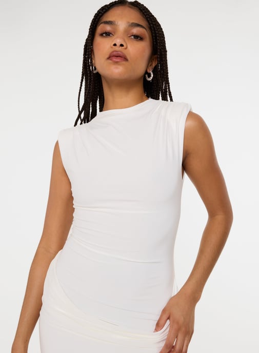 Shoulder Pad Ruched Front Mini Dress - Image 3