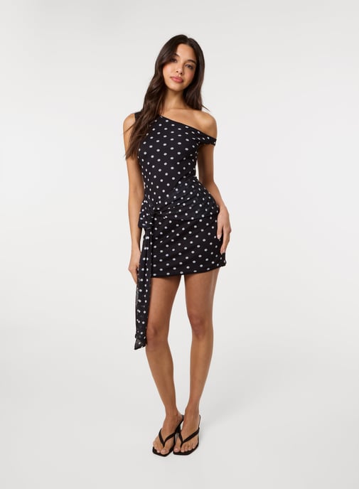 Polka Dot Tie Side Mesh Bodycon Dress - Image 2