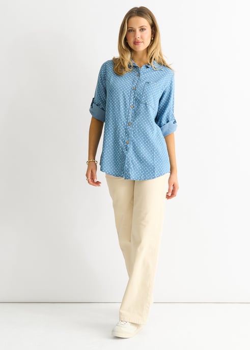 Blue Denim Look Spot Print Shirt - Image 3