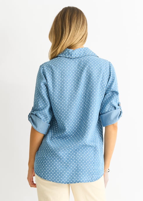 Blue Denim Look Spot Print Shirt - Image 4