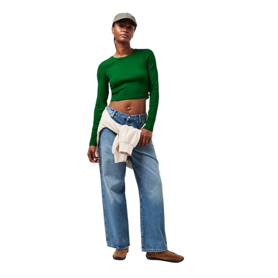 JJXX Feline Slim T-shirt met lange mouwen en cropped pasvorm voor dames (Tuin groen) - Image 1