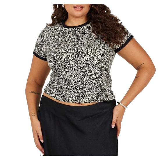 Brave Soul Dames/Dames Luipaardprint Cropped Plus T-shirt (Luipaard/Zwart) - Image 2