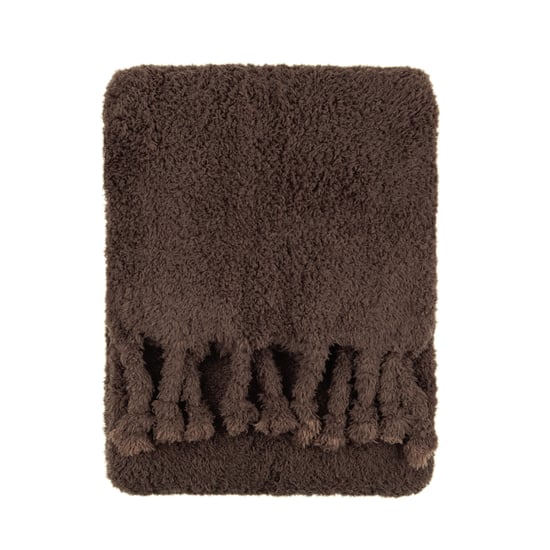 Furn Harlan Borg Sherpa Tasselled Throw, Chocolate - Image 1