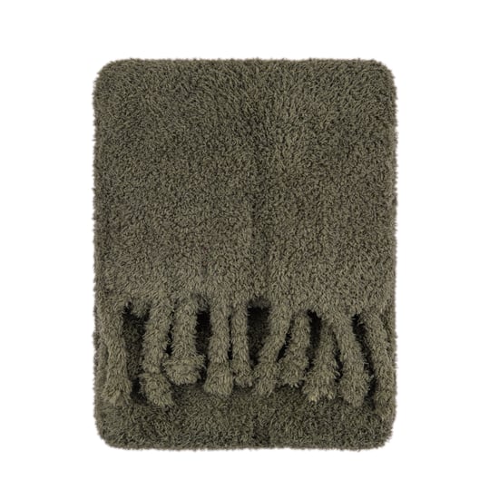 Furn Harlan Borg Sherpa Tasselled Throw, Olive - Image 1