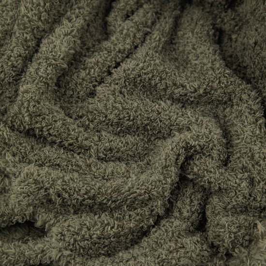 Furn Harlan Borg Sherpa Tasselled Throw, Olive - Image 2
