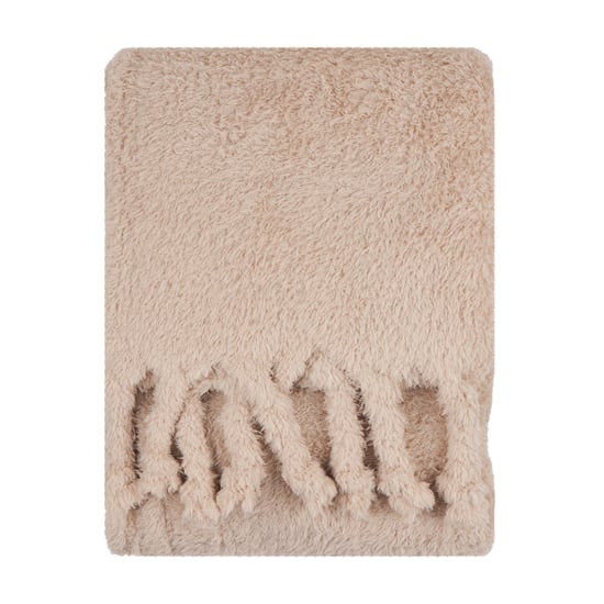 Furn Harlan Borg Sherpa Tasselled Throw, Natural - Image 1