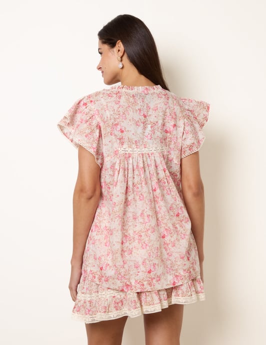 Ditsy Floral Cotton Ruffle Sleeve Top - Image 4