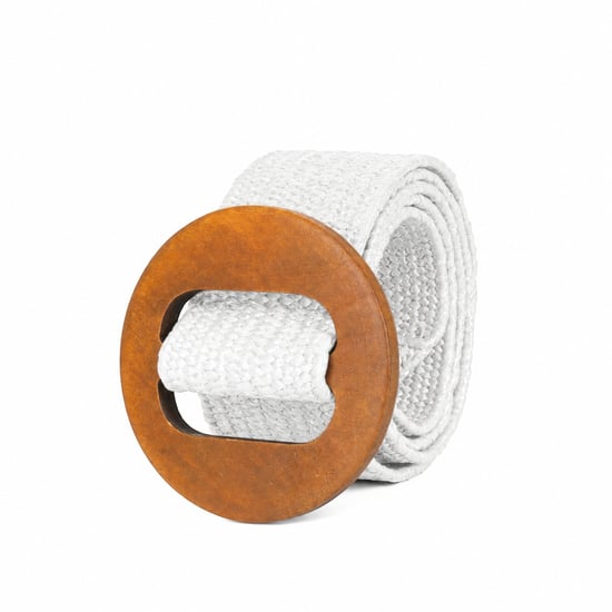 Women’s Woven Elastic Dress Belt Straw-Look Waist Belt with Wooden Buckle in White - Image 5