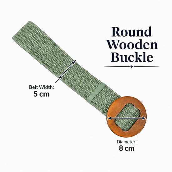 Women’s Woven Elastic Dress Belt Straw-Look Waist Belt with Wooden Buckle in Green - Image 4