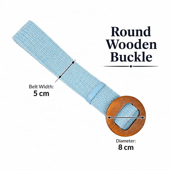 Women’s Woven Elastic Dress Belt Straw-Look Waist Belt with Wooden Buckle in Blue - Image 4