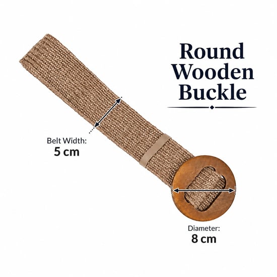 Women’s Woven Elastic Dress Belt Straw-Look Waist Belt with Wooden Buckle in Chocolate - Image 4