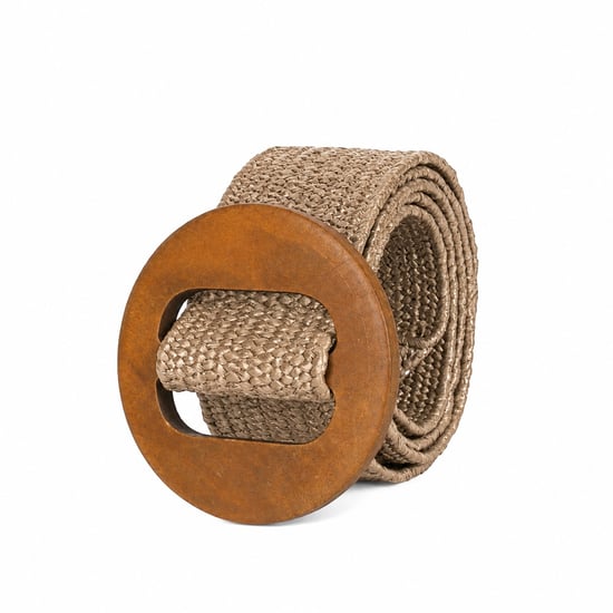 Women’s Woven Elastic Dress Belt Straw-Look Waist Belt with Wooden Buckle in Chocolate - Image 5