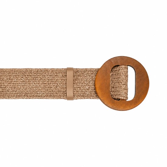 Women’s Woven Elastic Dress Belt Straw-Look Waist Belt with Wooden Buckle in Chocolate - Image 6