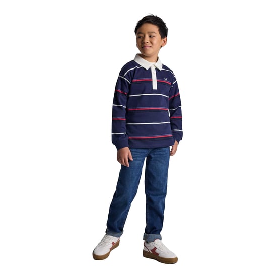 Minoti Jongens Geborduurd Poloshirt Met Lange Mouwen (Blauw) - Image 1
