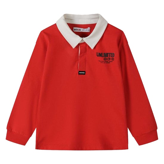 Minoti Jongens Bedrukt Poloshirt Met Lange Mouwen (Rood) - Image 2