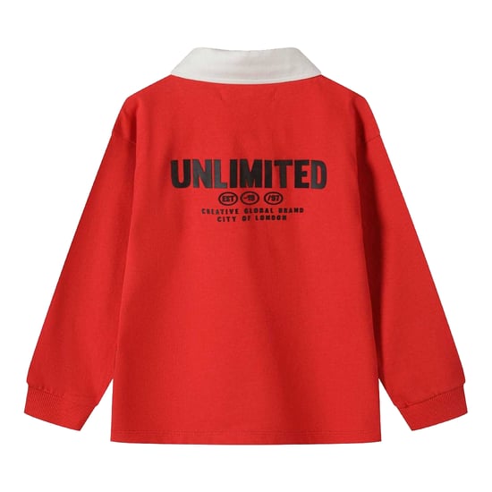 Minoti Jongens Bedrukt Poloshirt Met Lange Mouwen (Rood) - Image 3