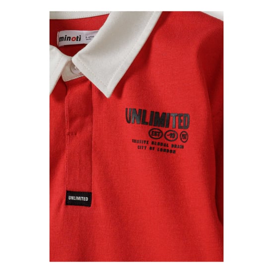 Minoti Jongens Bedrukt Poloshirt Met Lange Mouwen (Rood) - Image 4
