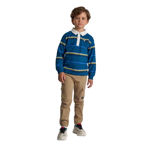 Minoti Jongens Gestreept Poloshirt Met Lange Mouwen (Teal) - Image 1