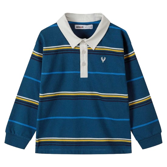 Minoti Jongens Gestreept Poloshirt Met Lange Mouwen (Teal) - Image 2