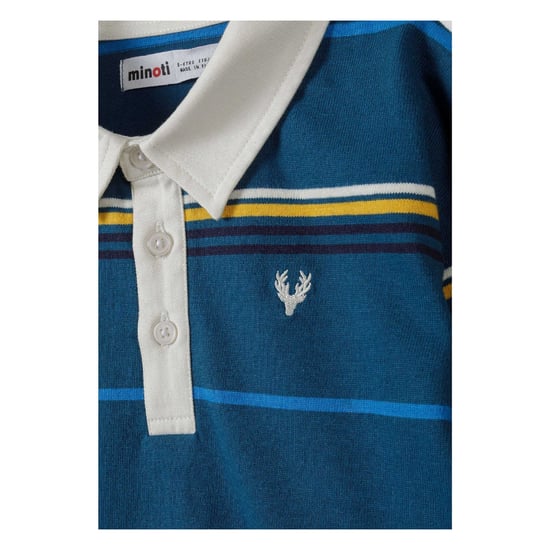 Minoti Jongens Gestreept Poloshirt Met Lange Mouwen (Teal) - Image 4