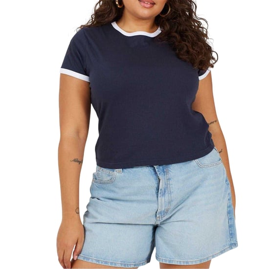 Brave Soul Dames/Dames Ringer Crew Hals Plus T-shirt (Marine, Wit) - Image 2
