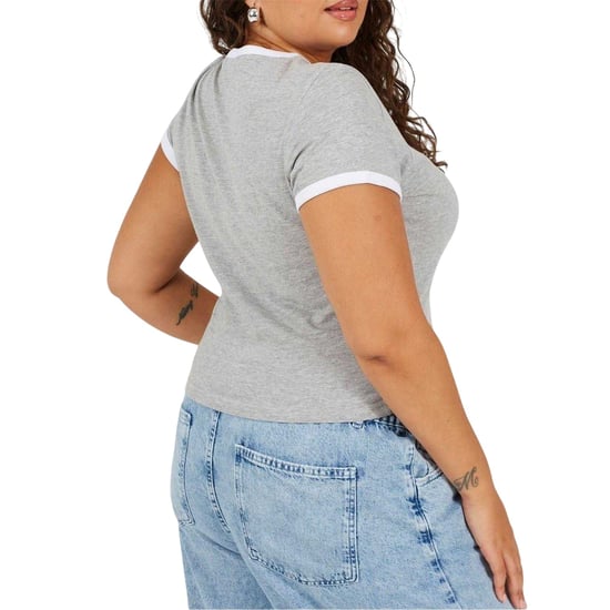 Brave Soul Dames/Dames Ringer Crew Hals Plus T-shirt (Grijs/Wit) - Image 3
