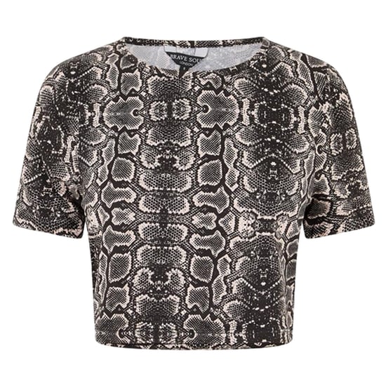 Brave Soul Crop-T-shirt met slangenprint voor dames (Zwart, Wit) - Image 1