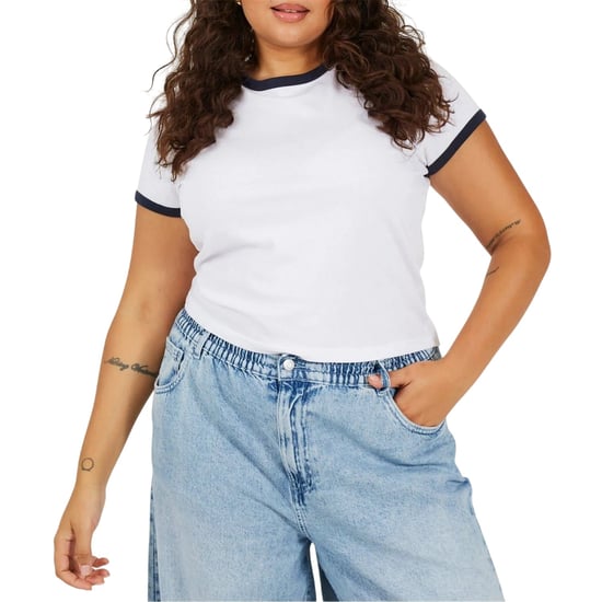 Brave Soul Dames/Dames Ringer Crew Hals Plus T-shirt (Wit, Marine) - Image 2