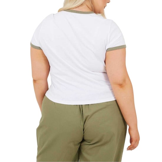 Brave Soul Dames/Dames Ringer Crew Hals Plus T-shirt (Wit/Kaki) - Image 3