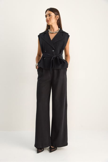 High Waist Wide Leg Co-ord Set with Shawl Collar - Image 3