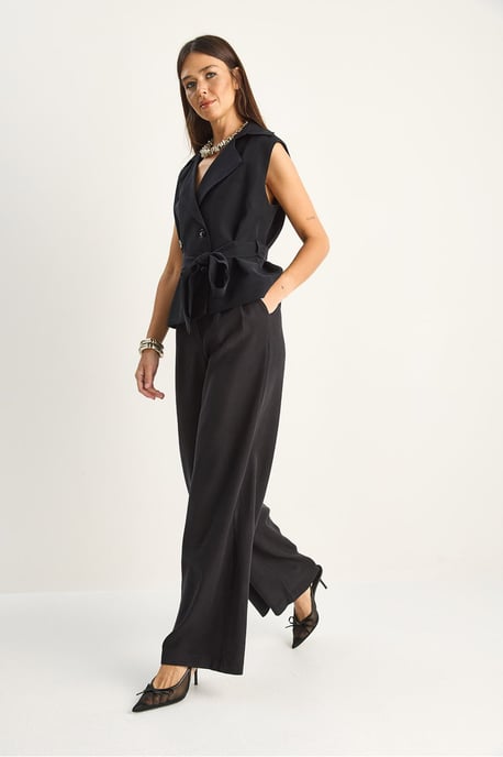 High Waist Wide Leg Co-ord Set with Shawl Collar - Image 4