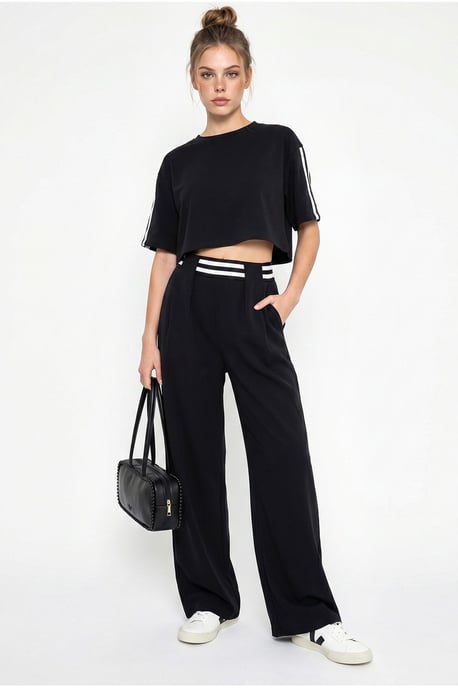 2-Piece Crew Neck T-Shirt And Wide Leg Trousers Set - Image 1